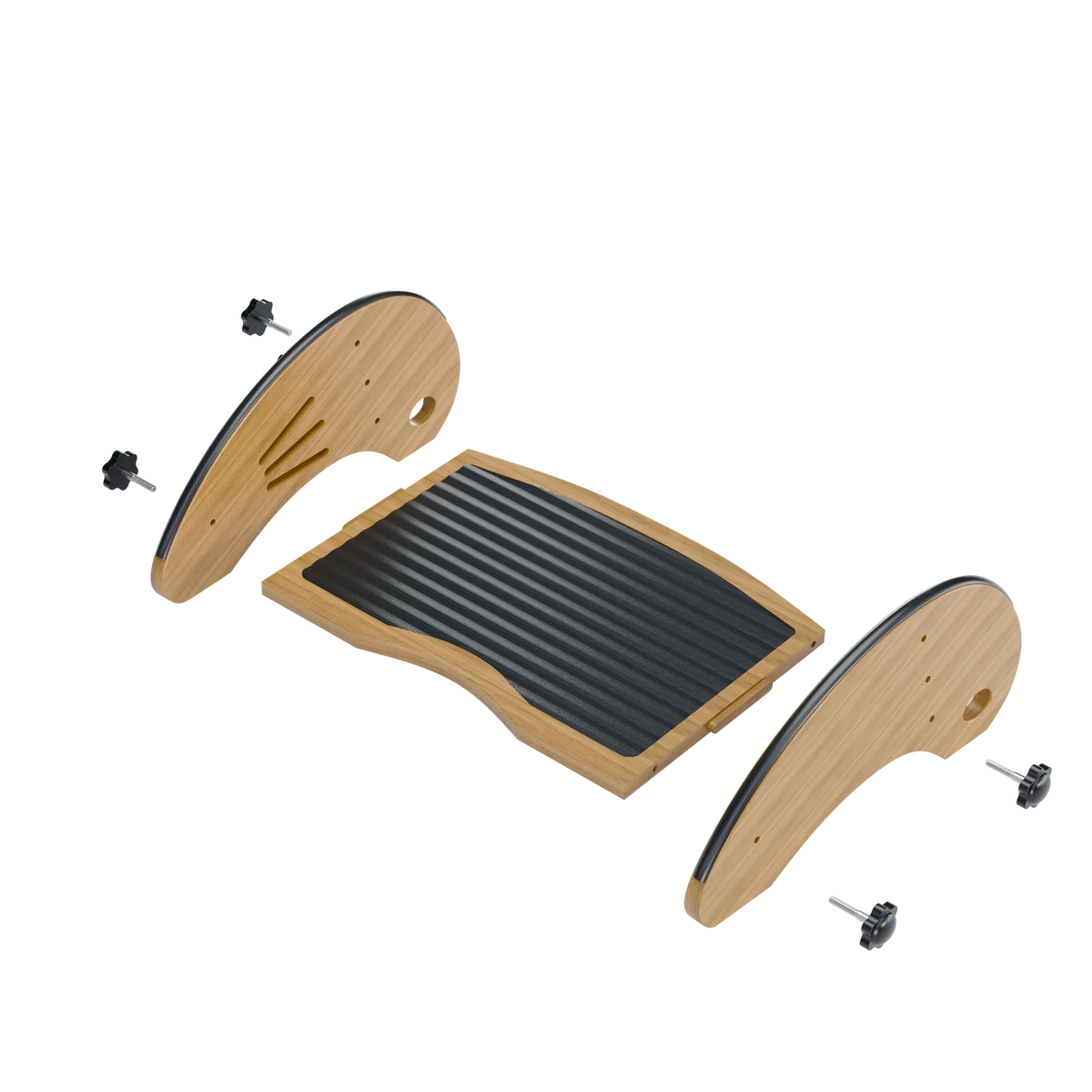 Exploded view of the bamboo footrest parts with tool-free screws
